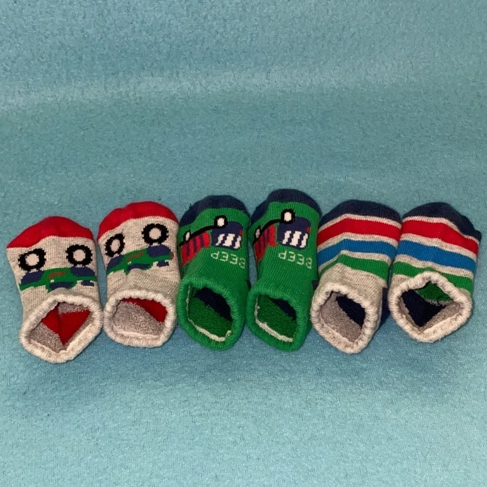 INFANT socks monster truck dump truck stripes cozy comfy 3 pair size 0-6 months
